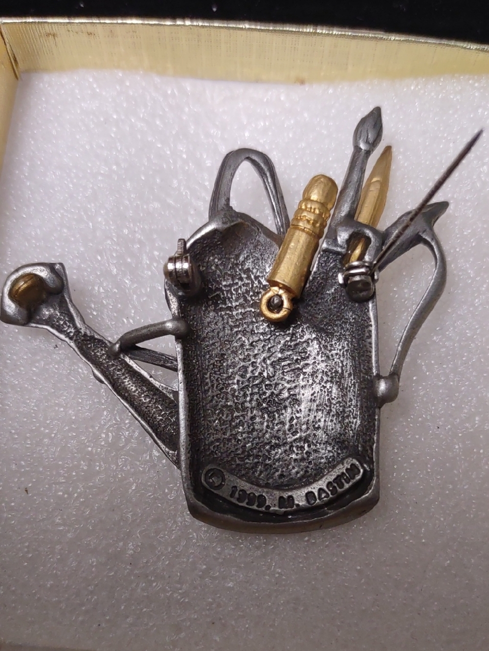 M. Bastin Signed Pewter Watering Can Artist Paintbrush, Pencils, Tools - Picture 4 of 8